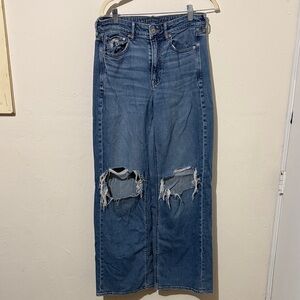 American Eagle Outfitters Ripped Blue Wide Leg Jeans